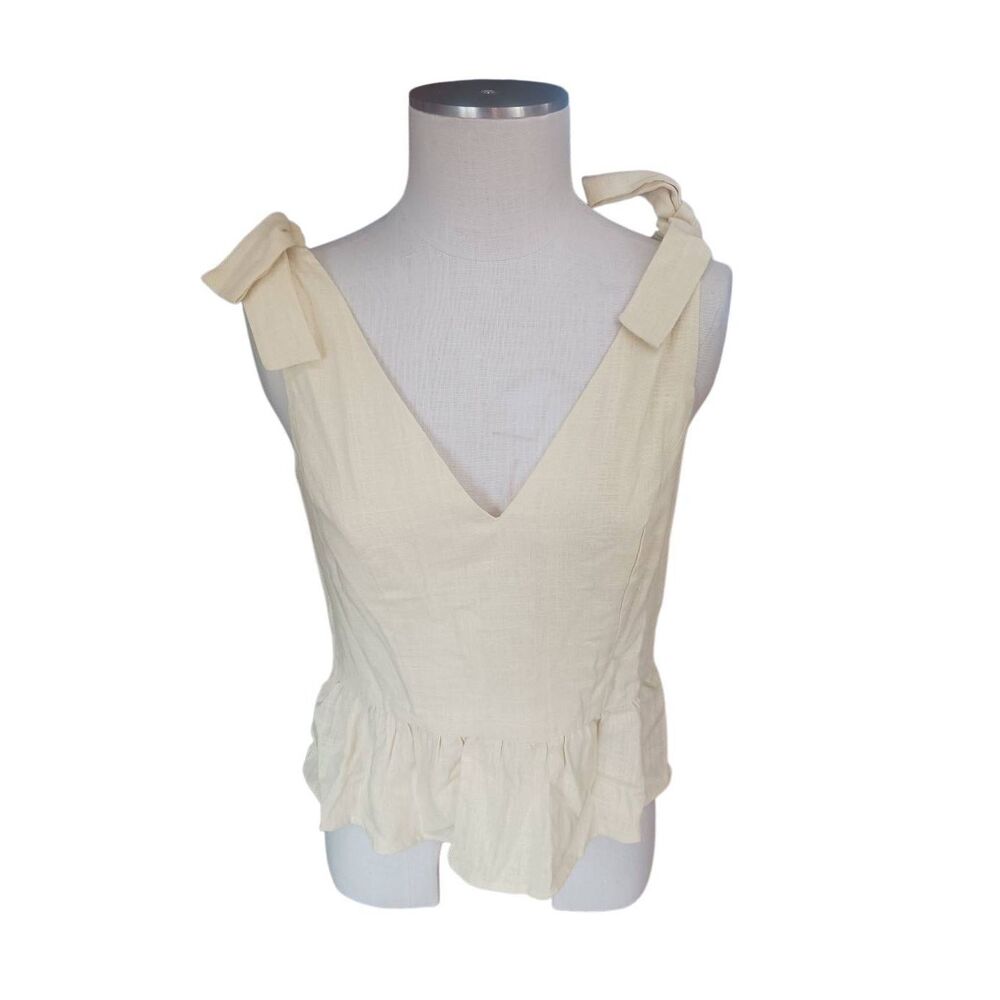 100% linen new with tags deep vee neck bow shoulder details